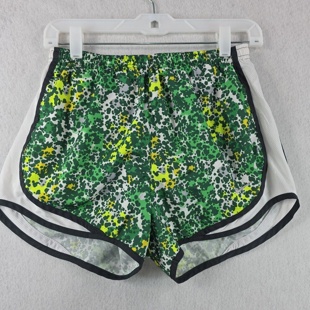 Nike Dri Fit Running Shorts Icon Tempo Size Small 3" Inseam Green Yellow Spots